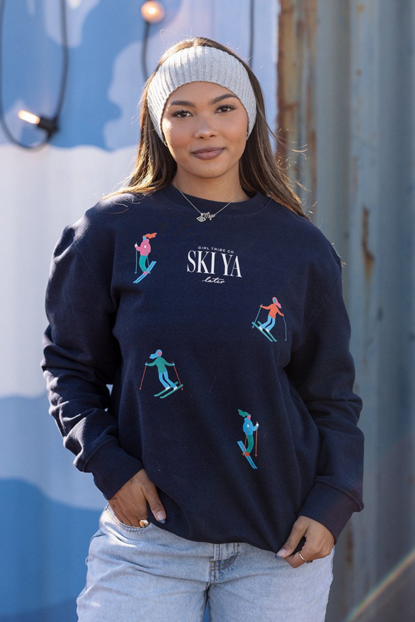 Ski Ya Later Sweatshirt In Navy – Girl Tribe Co.