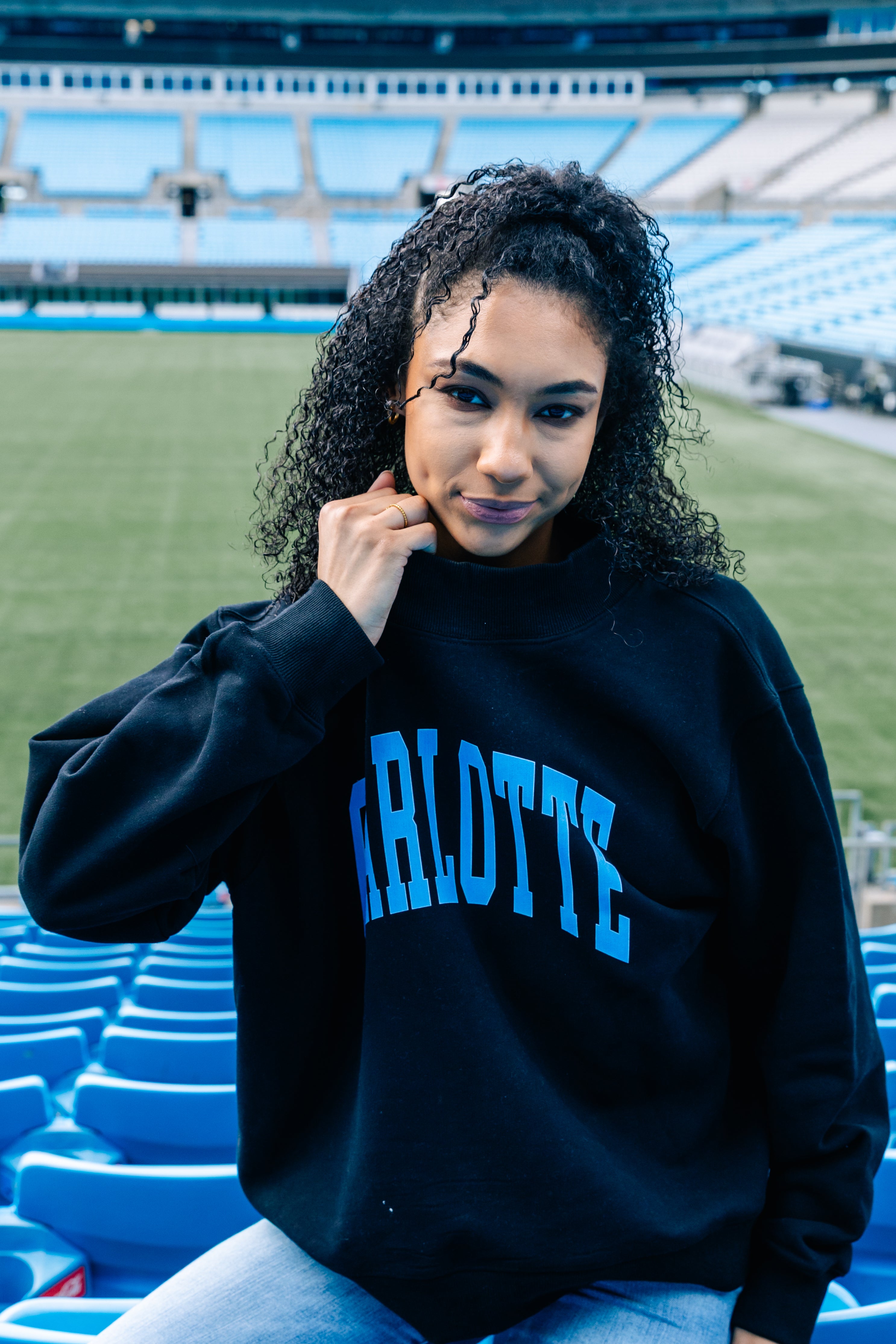 Charlotte FC x Girl Tribe Block Mock Neck in Black