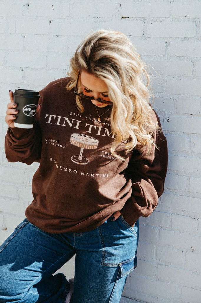 Tini Time Sweatshirt In Chocolate - Girl Tribe Co. Cocktail Collection