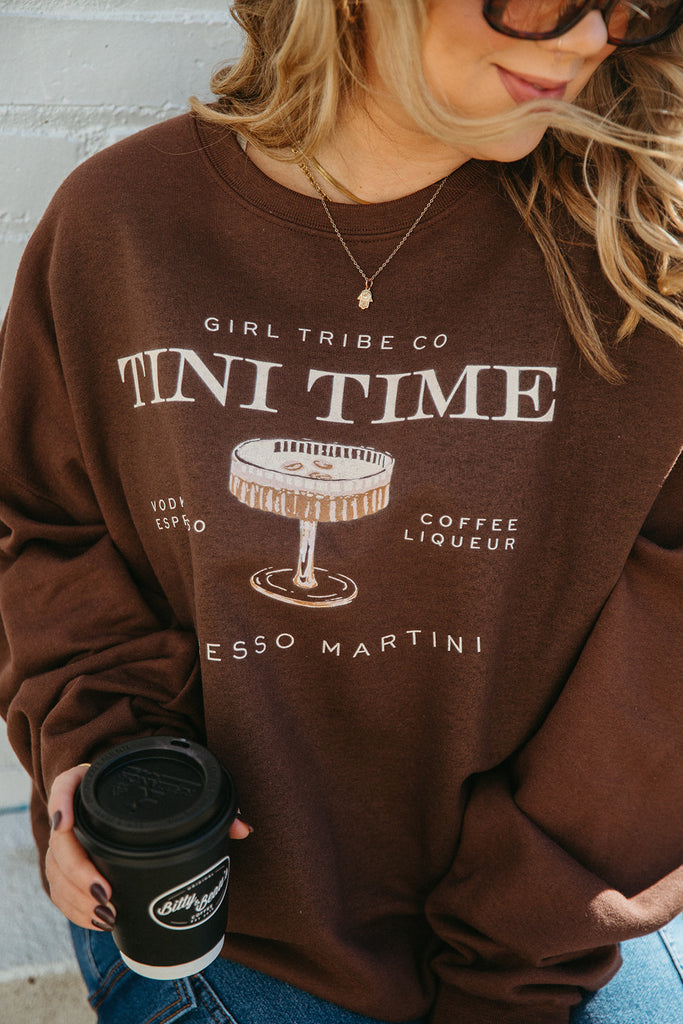 Tini Time Sweatshirt In Chocolate - Girl Tribe Co. Cocktail Collection