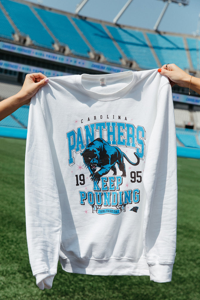 Starry Carolina Panthers Keep Pounding Sweatshirt - Carolina Panthers x Girl Tribe Co. Collection