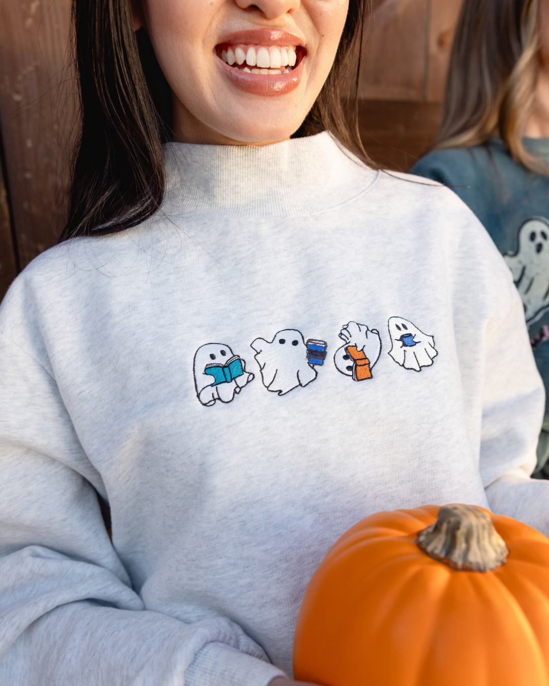 Spooktok Ghosts Embroidered Mock Neck