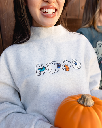 Spooktok Ghosts Embroidered Mock Neck