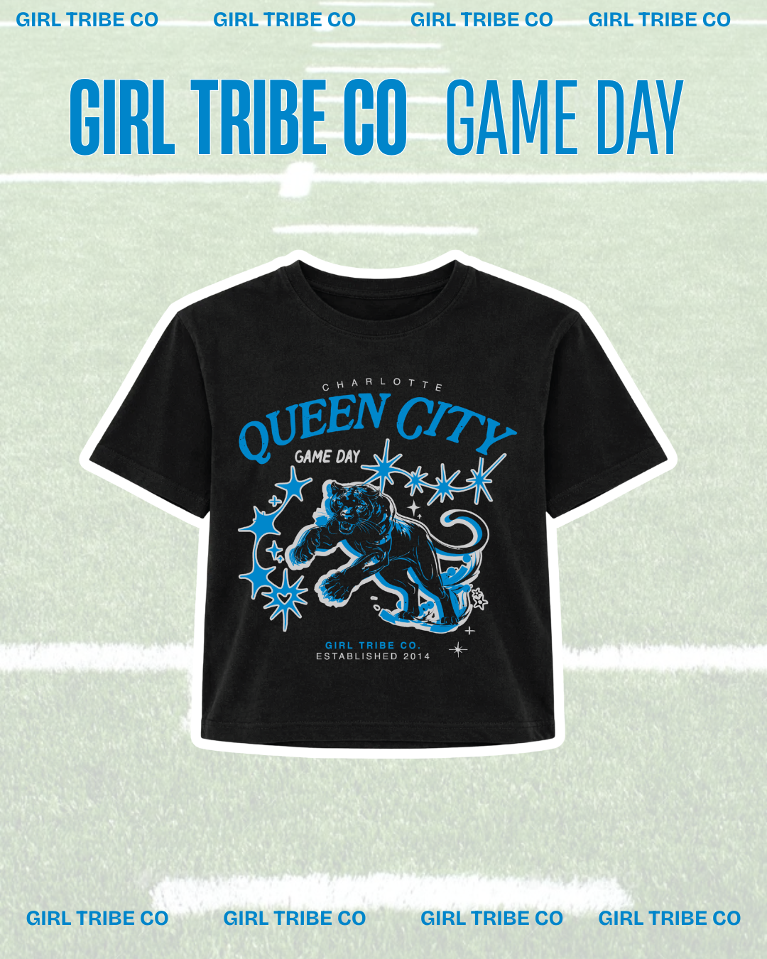 Queen City Game Day Black Cropped Tee