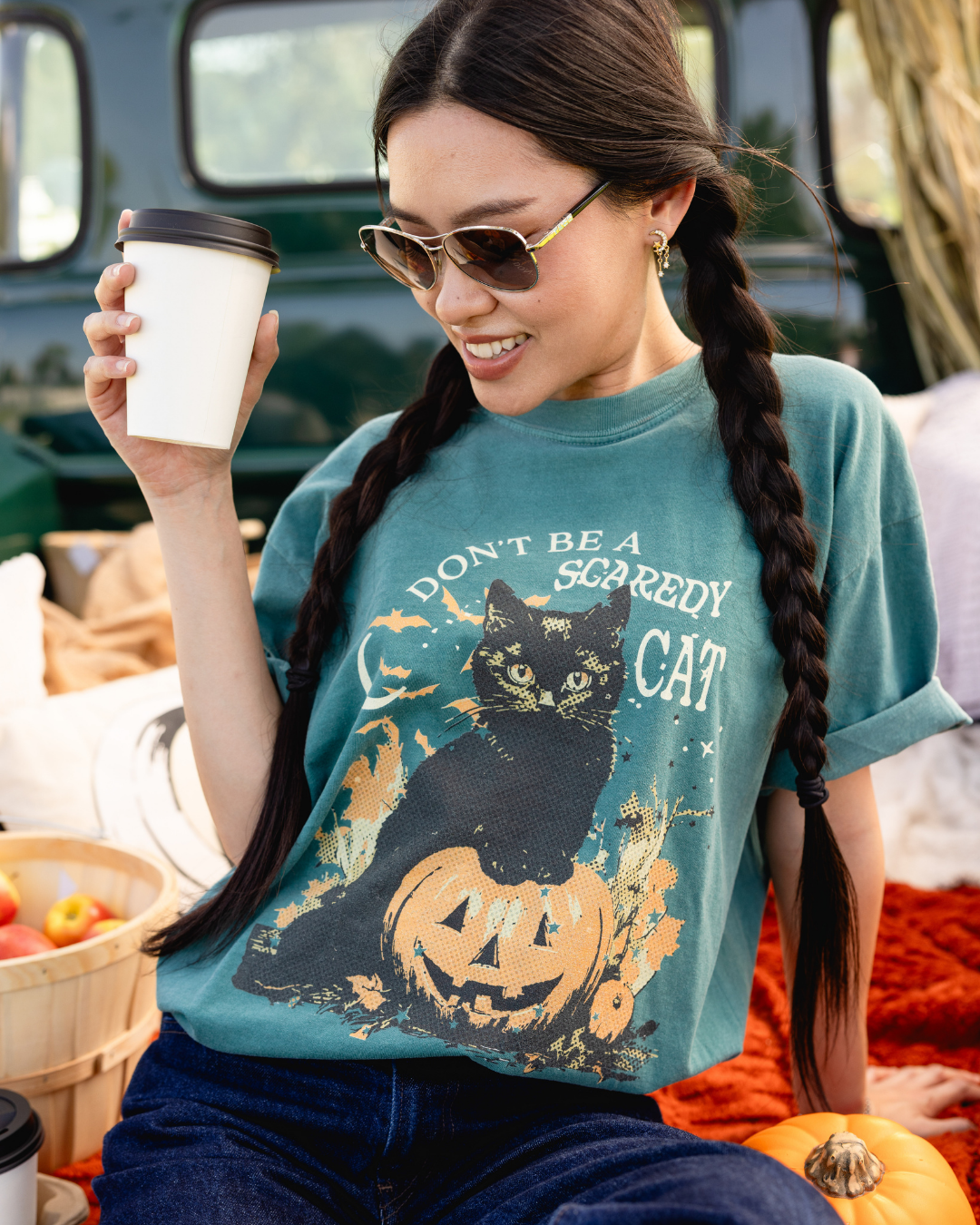Don't Be a Scaredy Cat Tee in Emerald