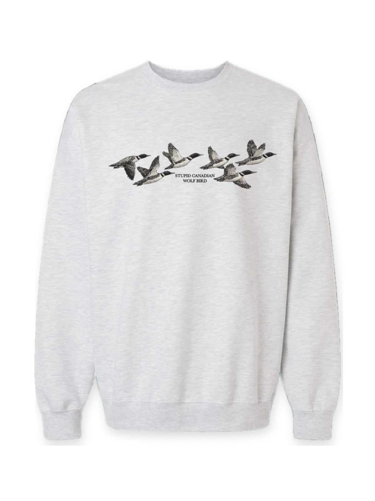 Stupid Canadian Wolf Bird Sweat flat lay on white, rivals-to-lovers hockey romance merch by Girl Tribe Co.