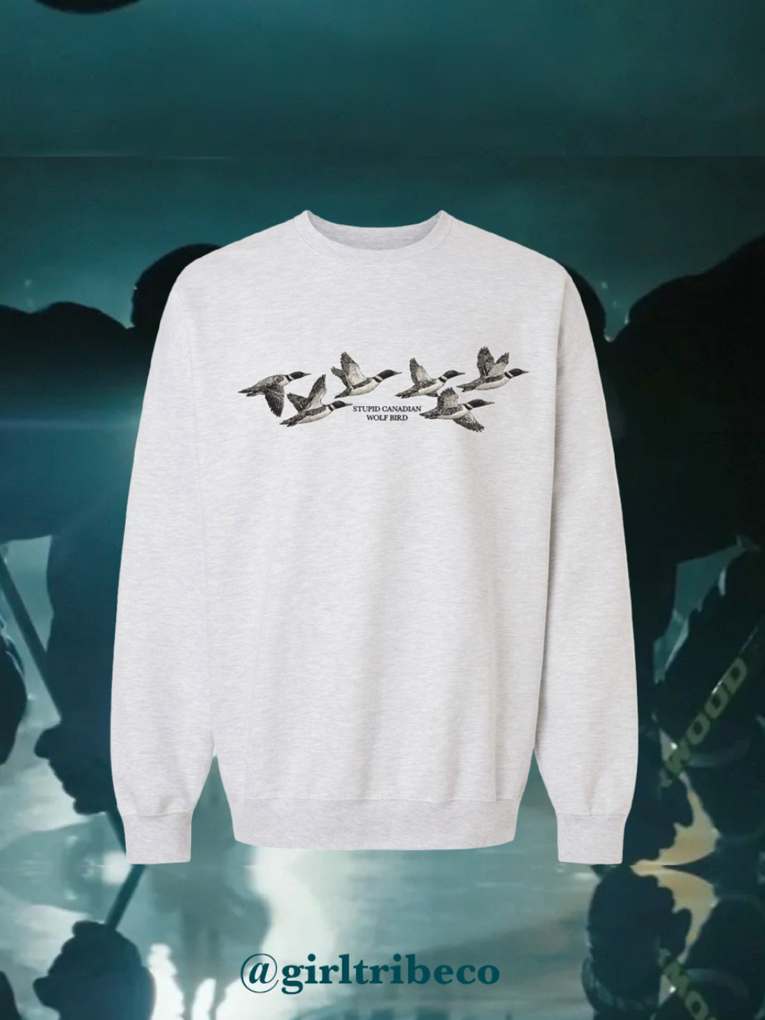 Stupid Canadian Wolf Bird Sweat, rivals-to-lovers hockey romance merch by Girl Tribe Co.