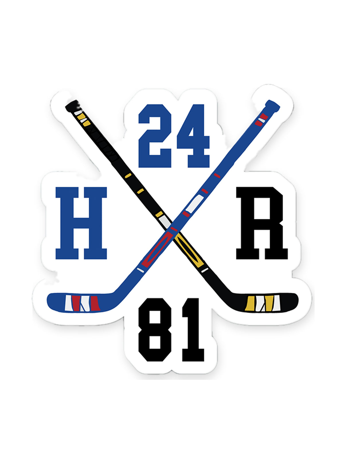 24 X 81 Hockey Sticks Sticker flat lay on white, rivals-to-lovers hockey romance merch by Girl Tribe Co.