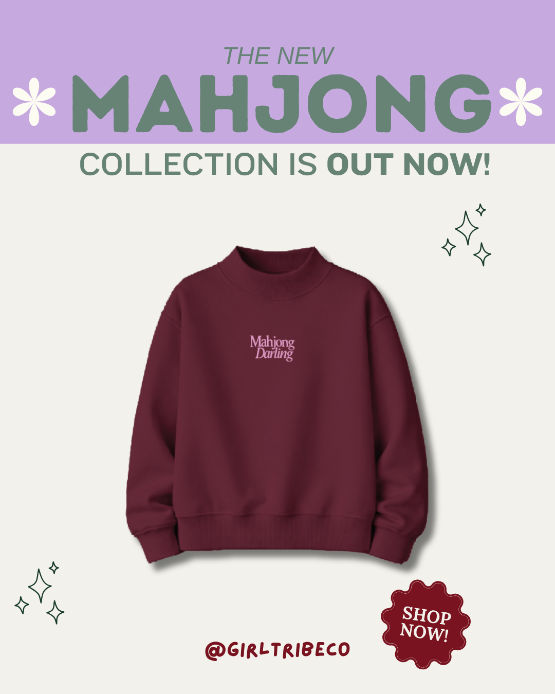 Mahjong Darling Embroidered Mock Neck