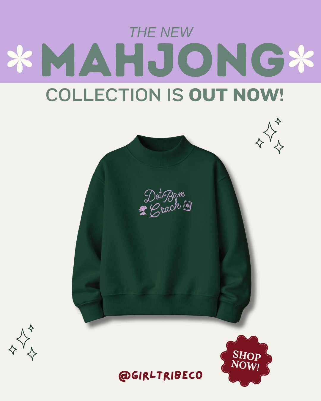 Dot Bam Crack Embroidered Mock Neck