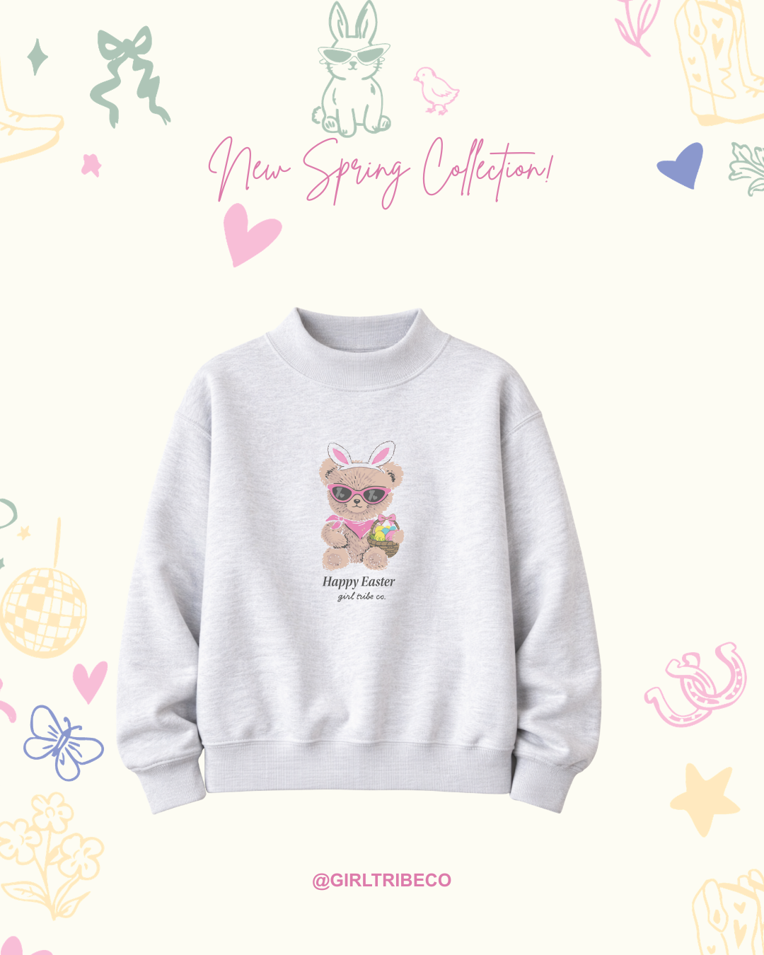 Easter Bear Mock Neck in Ash