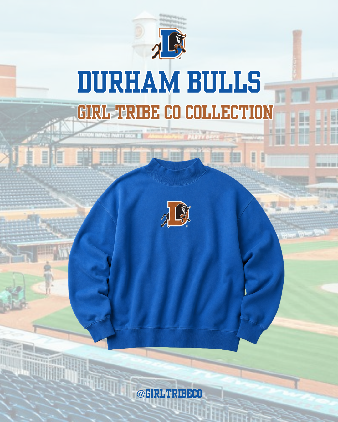 Durham Bulls x Girl Tribe Co Royal Blue Mock Neck