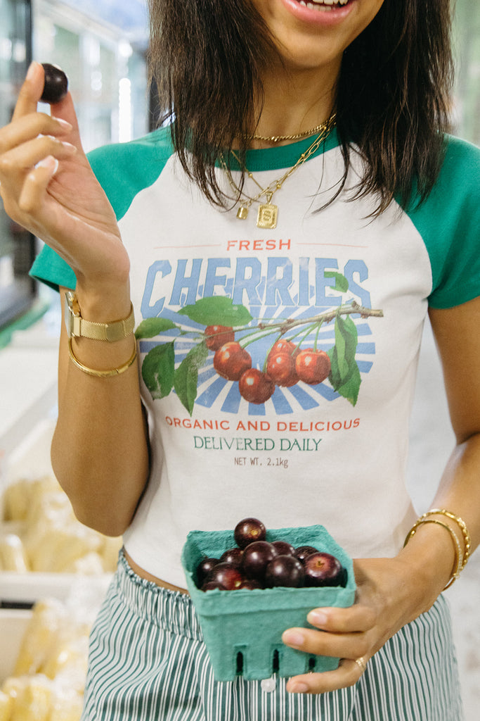 Fresh Cherries Baby Tee- Girl Tribe Co. Farmer's Market Collection