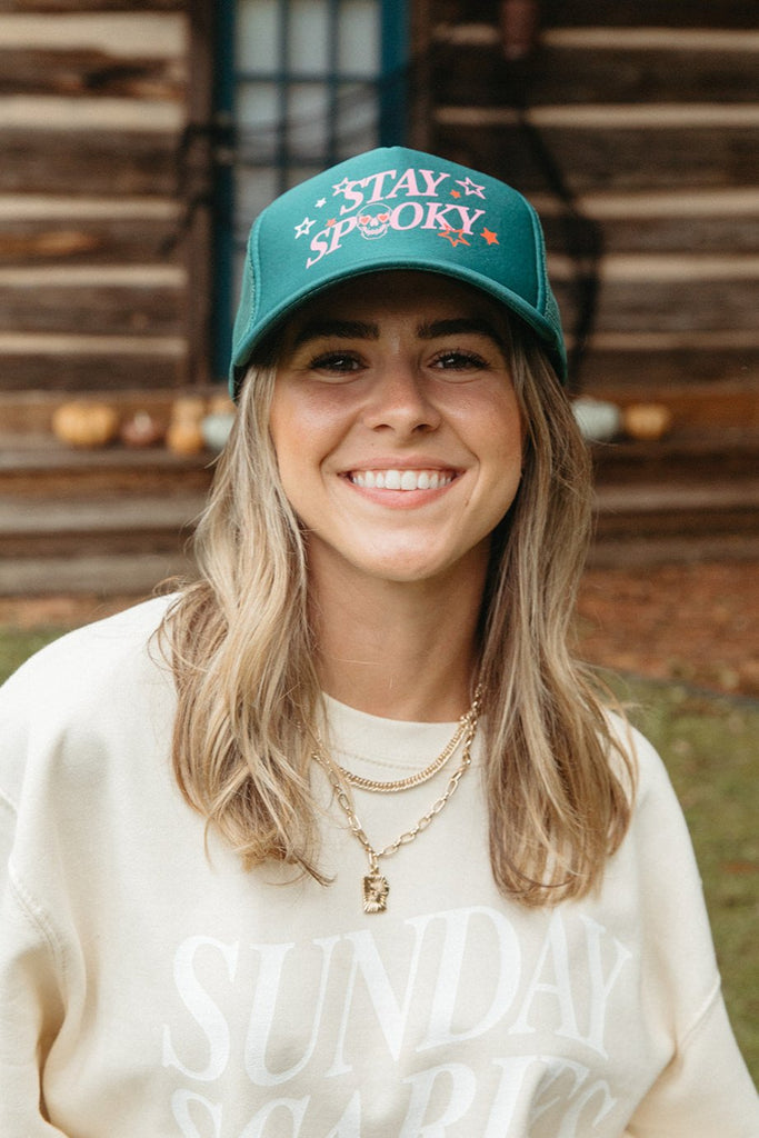 Stay Spooky Hat In Dark Green - Girl Tribe Co. Spooky Szn Collection