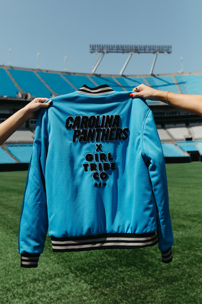 Carolina Panthers Varsity Bomber Jacket - Carolina Panthers x Girl Tribe Co.