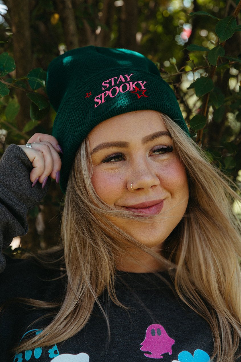 Stay Spooky Beanie In Dark Green