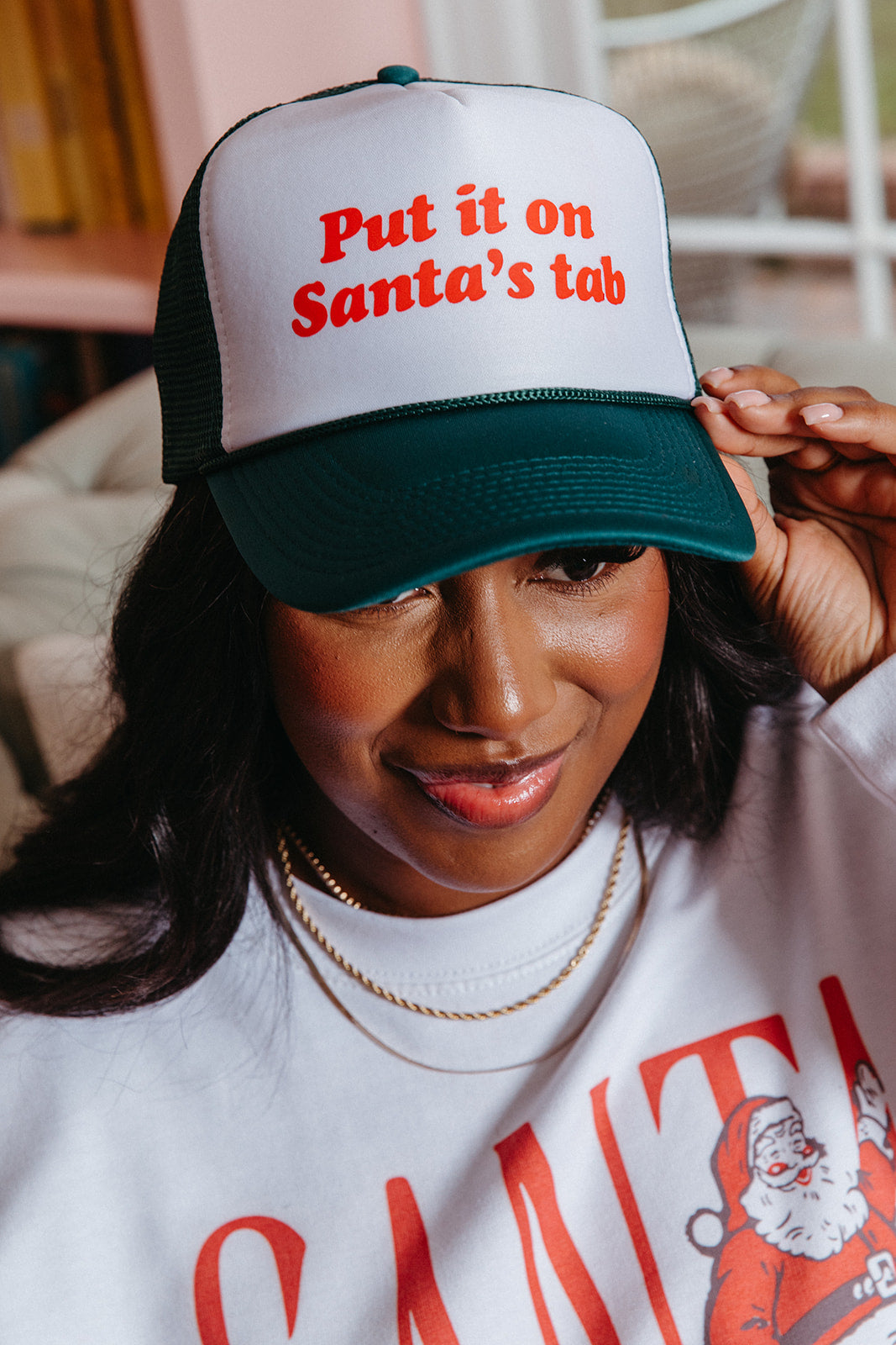 Put It On Santa s Tab Trucker Hat Girl Tribe Co