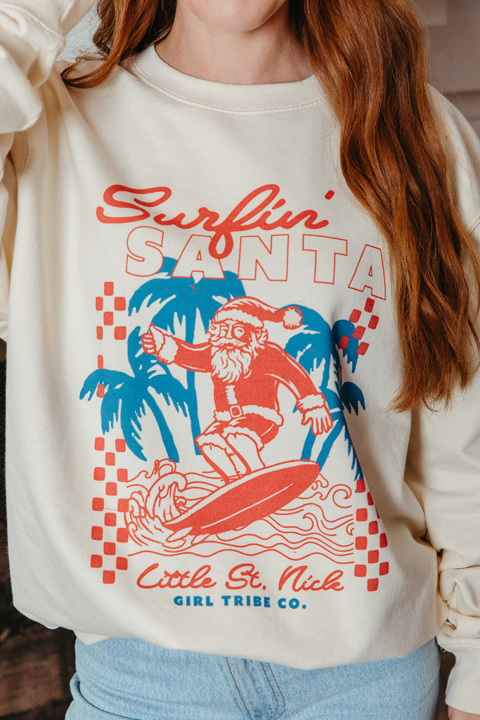 Surfin Santa Sweatshirt - Girl Tribe Co. Holiday Collection