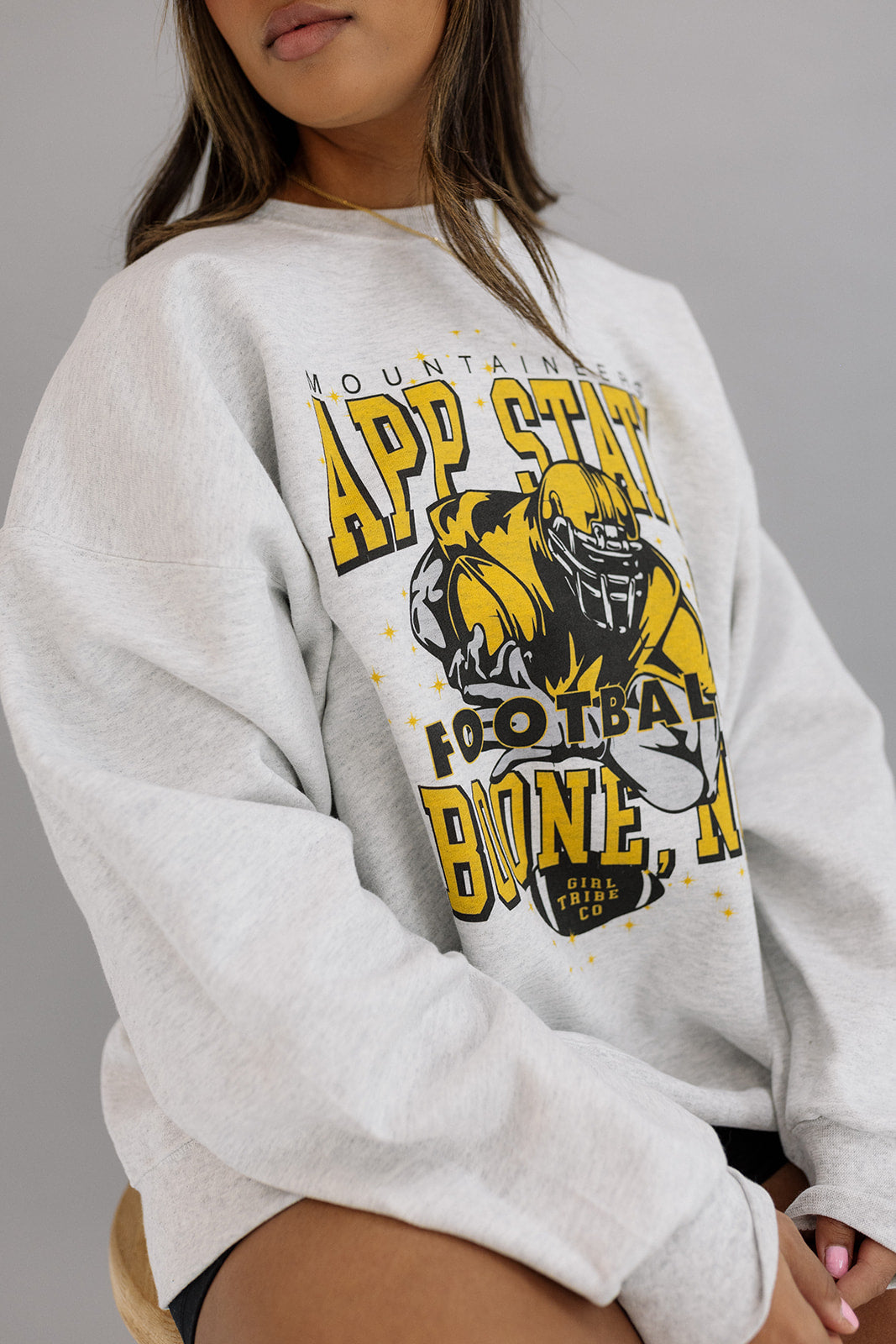 Appalachian State Mountaineers Vintage Arch Crewneck Sweatshirt - 8oz, Sport Grey, X-Large