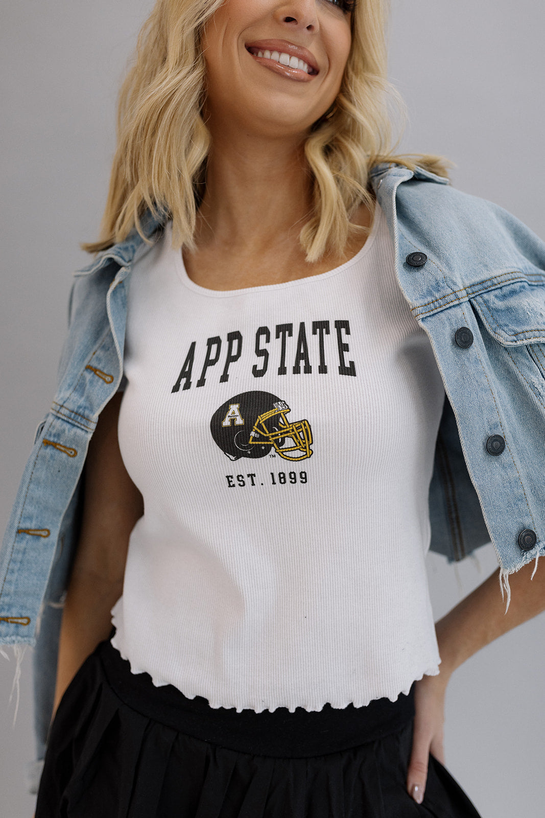 Appalachian State University: App State Helmet Baby Tee- Girl Tribe Co. ASU X Girl Tribe 