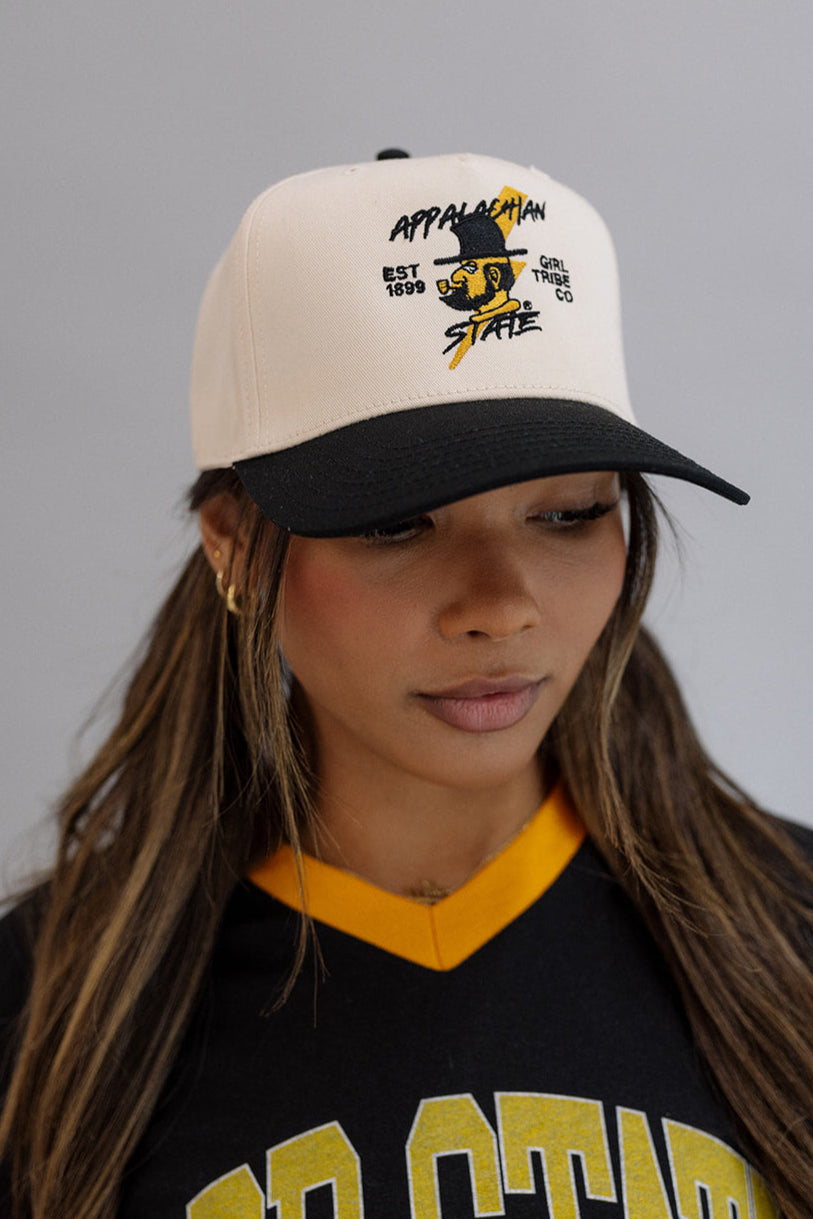 Appalachian State University: App State Lightning Bolt Two Toned Hat- Girl Tribe Co. ASU X Girl Tribe 