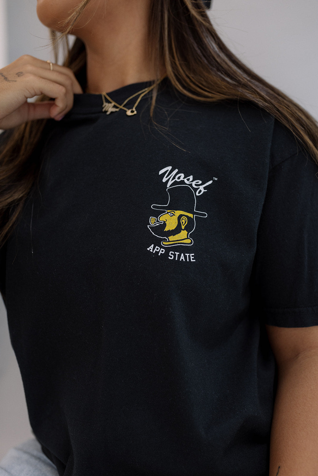 Appalachian State University: Yosef Black Tee- Girl Tribe Co. ASU X Girl Tribe 
