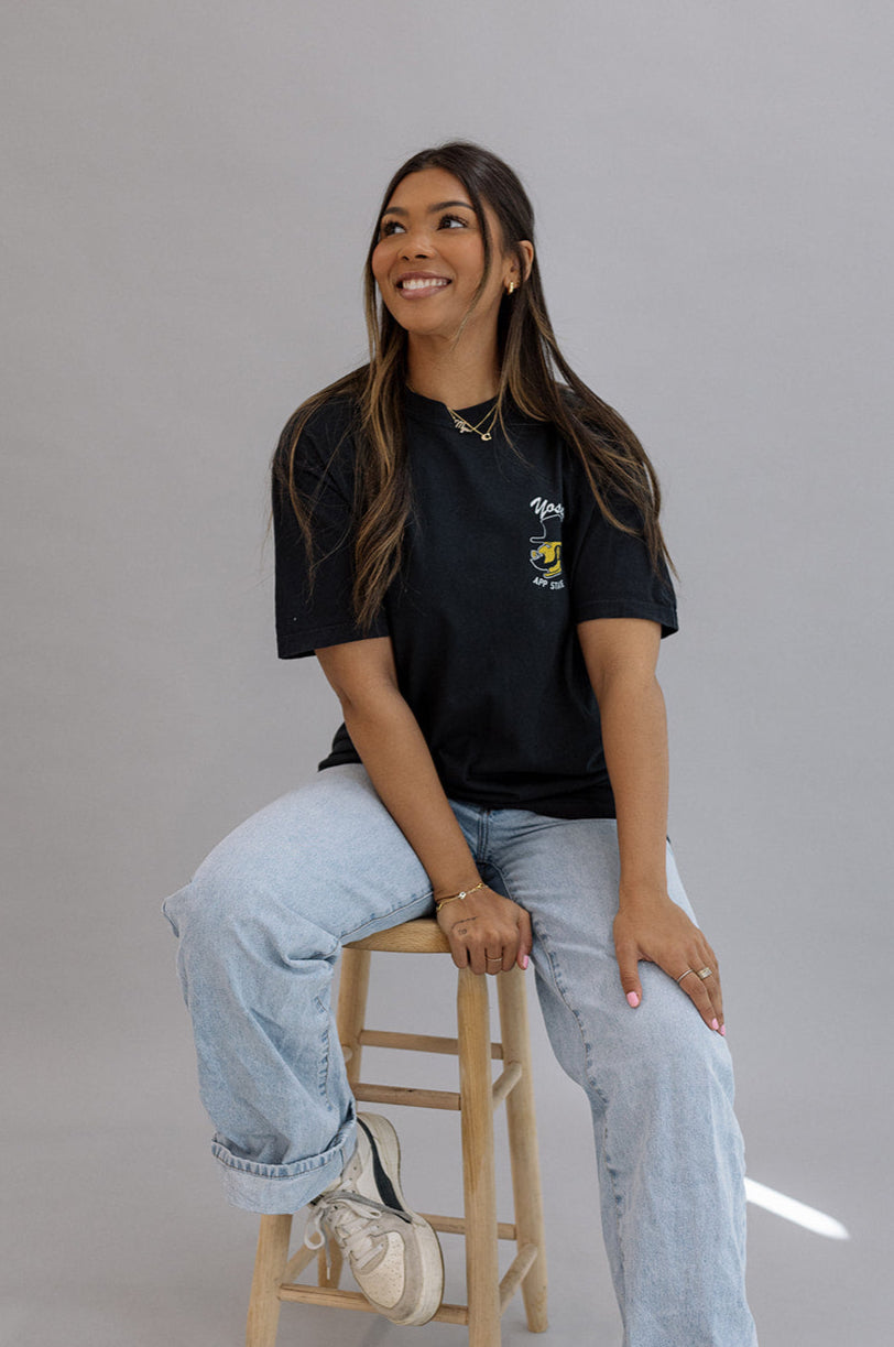 Appalachian State University: Yosef Black Tee- Girl Tribe Co. ASU X Girl Tribe 