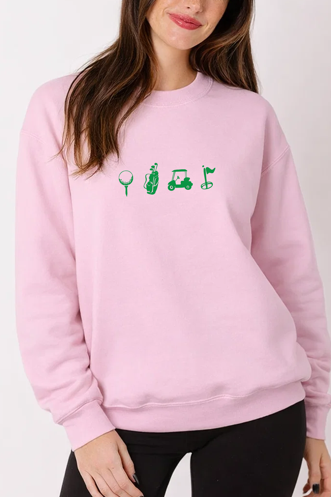 Golf Icons Embroidered Crewneck in Pink