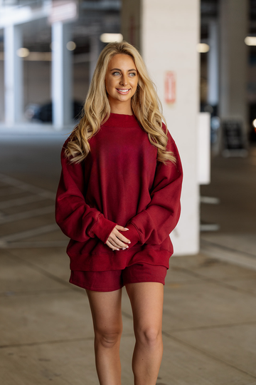 Mock Neck Sweatshirt in Maroon