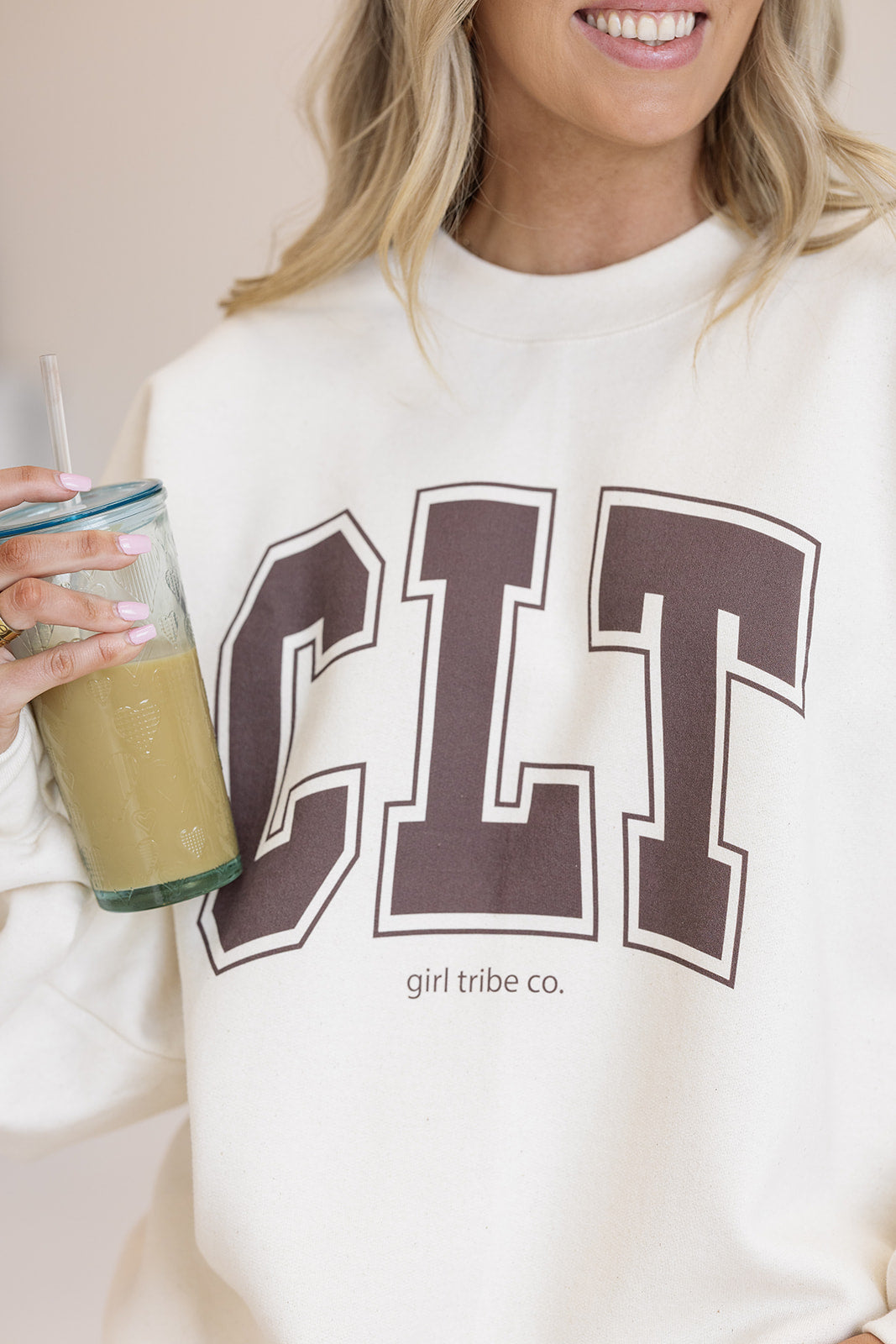 CLT Block Sweatshirt In Ivory- Girl Tribe Co. Charlotte Collection 