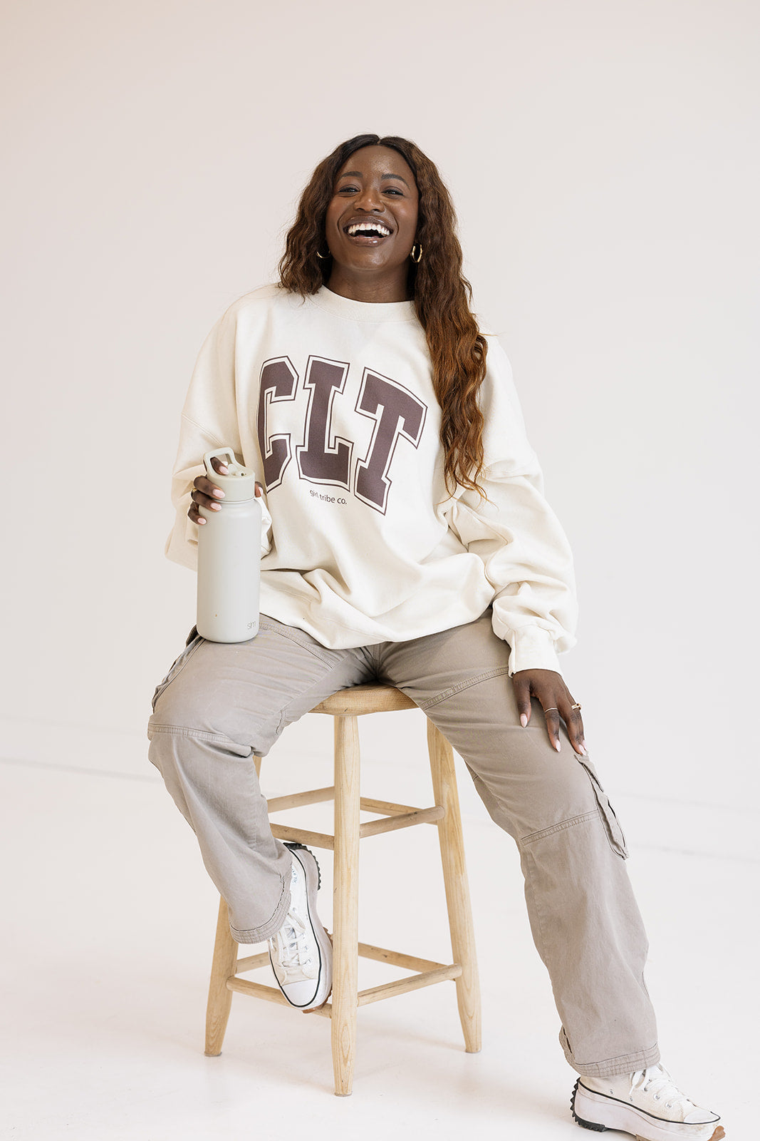 CLT Block Sweatshirt In Ivory- Girl Tribe Co. Charlotte Collection 