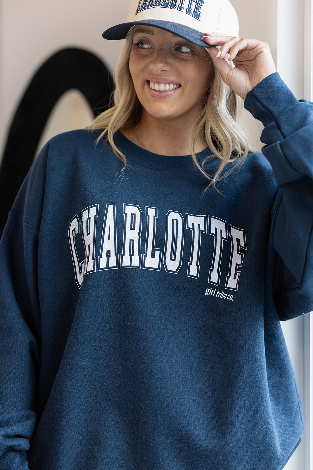 Charlotte Block Sweatshirt In Navy- Girl Tribe Co. Charlotte Collection 