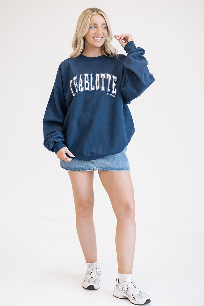 Charlotte Block Sweatshirt In Navy- Girl Tribe Co. Charlotte Collection 