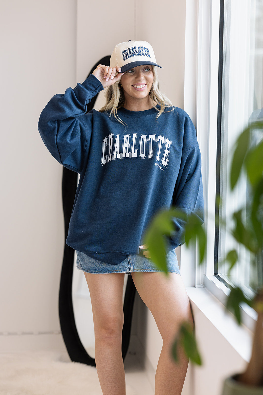 Charlotte Block Sweatshirt In Navy- Girl Tribe Co. Charlotte Collection 