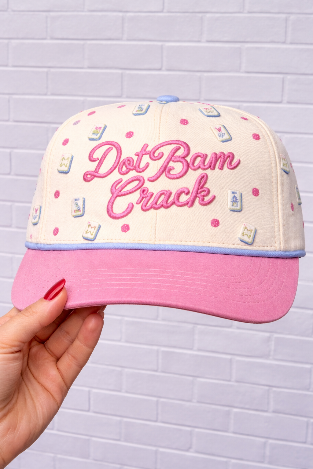Dot Bam Crack Mahjong Pink Tile Hat cUte womens 