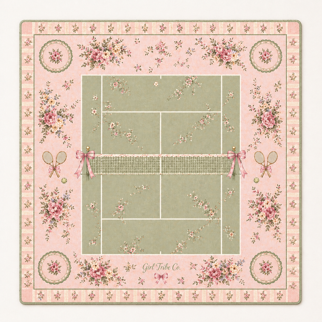 Tennis Court Vintage Floral mahjong mat 33"x33"