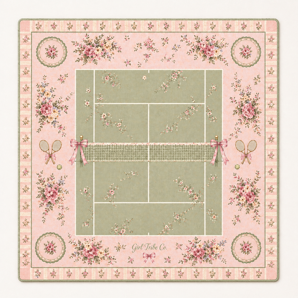 Tennis Court Vintage Floral mahjong mat 33"x33"