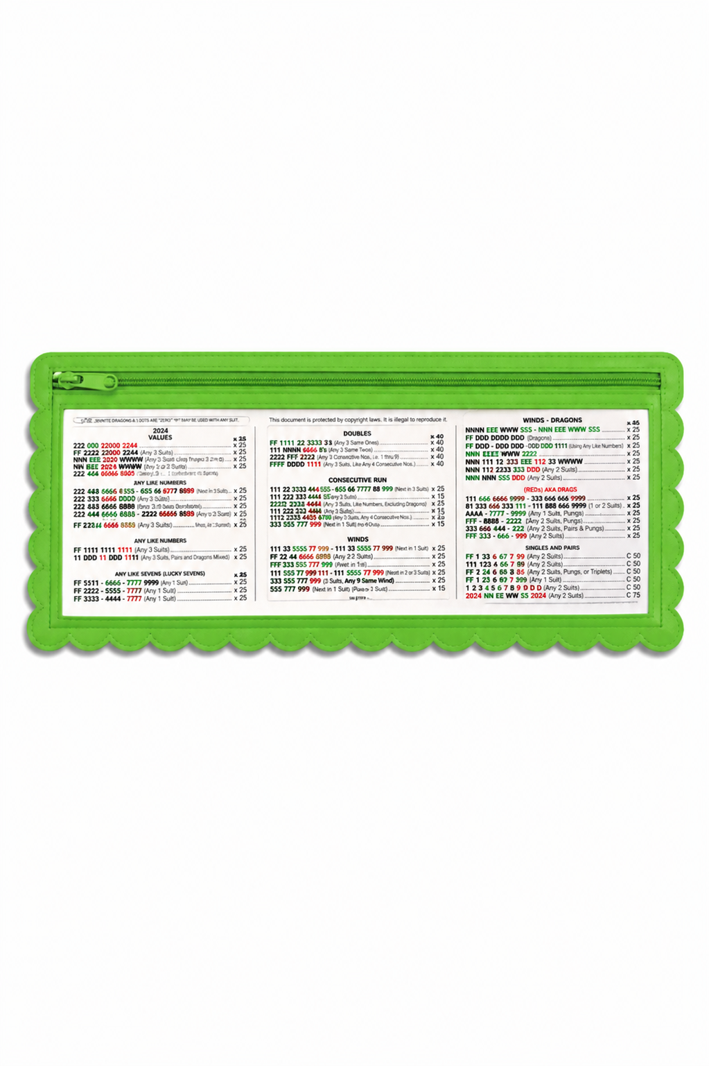 Splash-Proof Mahjong Card Holder for Pool Mahjong - Green Scallops LARGE SIZE