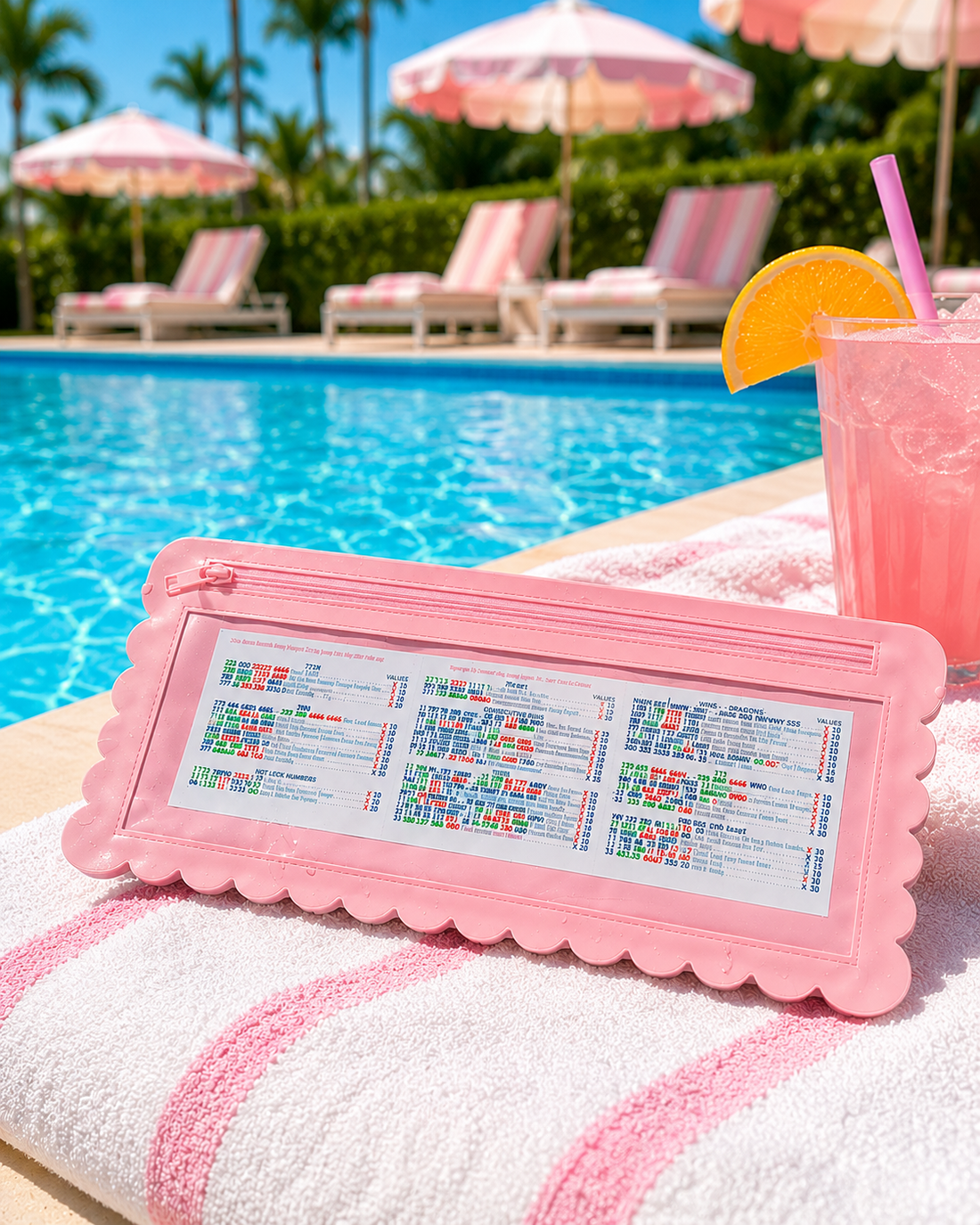 Splash-Proof Mahjong Card Holder for Pool Mahjong - Pink Scallops STANDARD SIZE