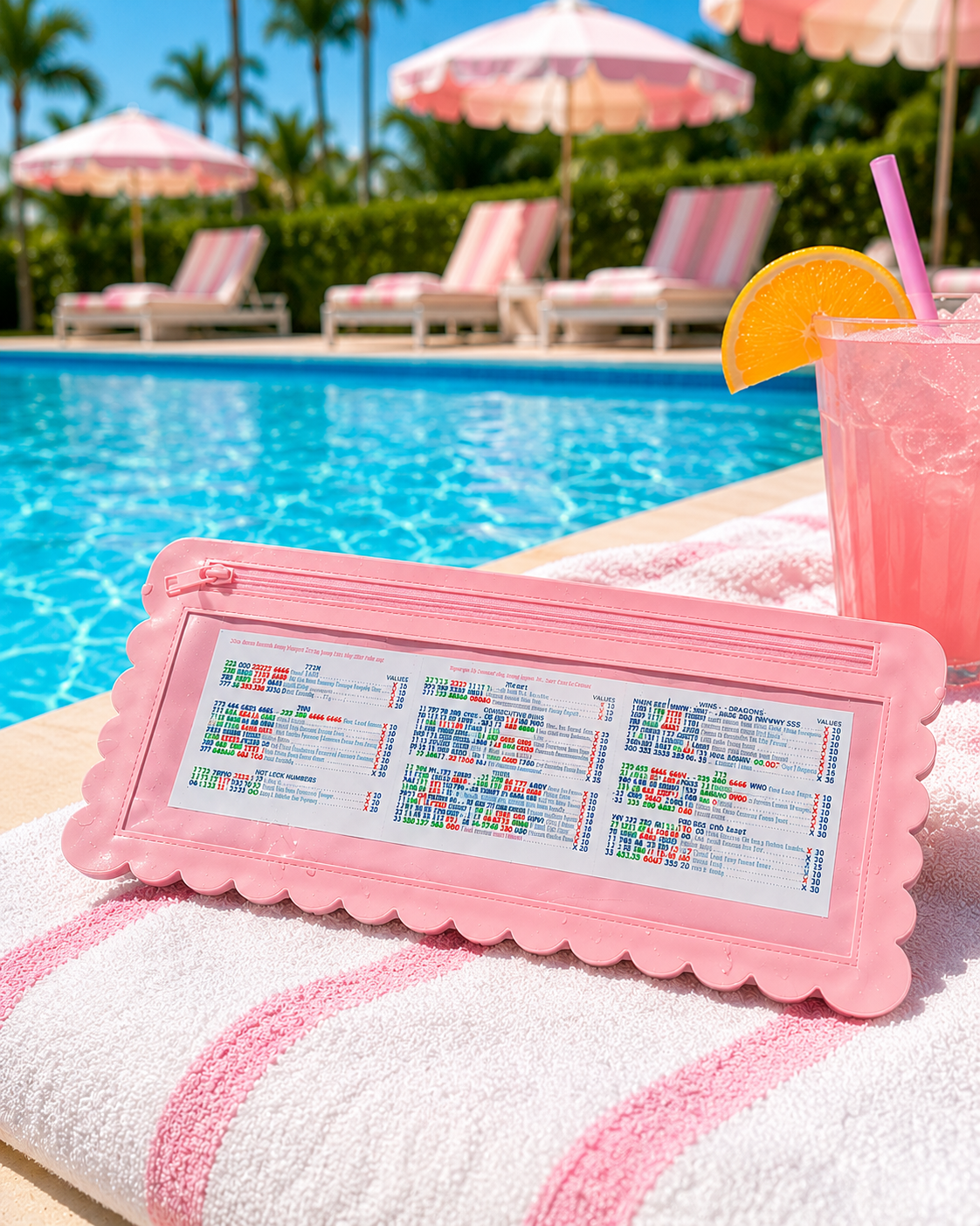 Splash-Proof Mahjong Card Holder for Pool Mahjong - Pink Scallops STANDARD SIZE