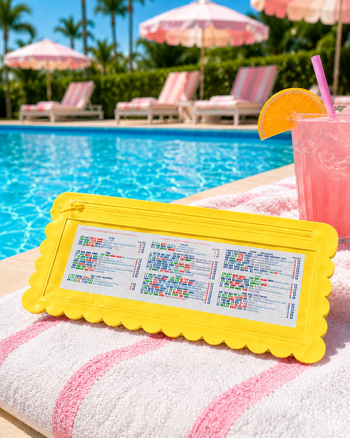 Splash-Proof Mahjong Card Holder for Pool Mahjong - Yellow Scallops STANDARD SIZE