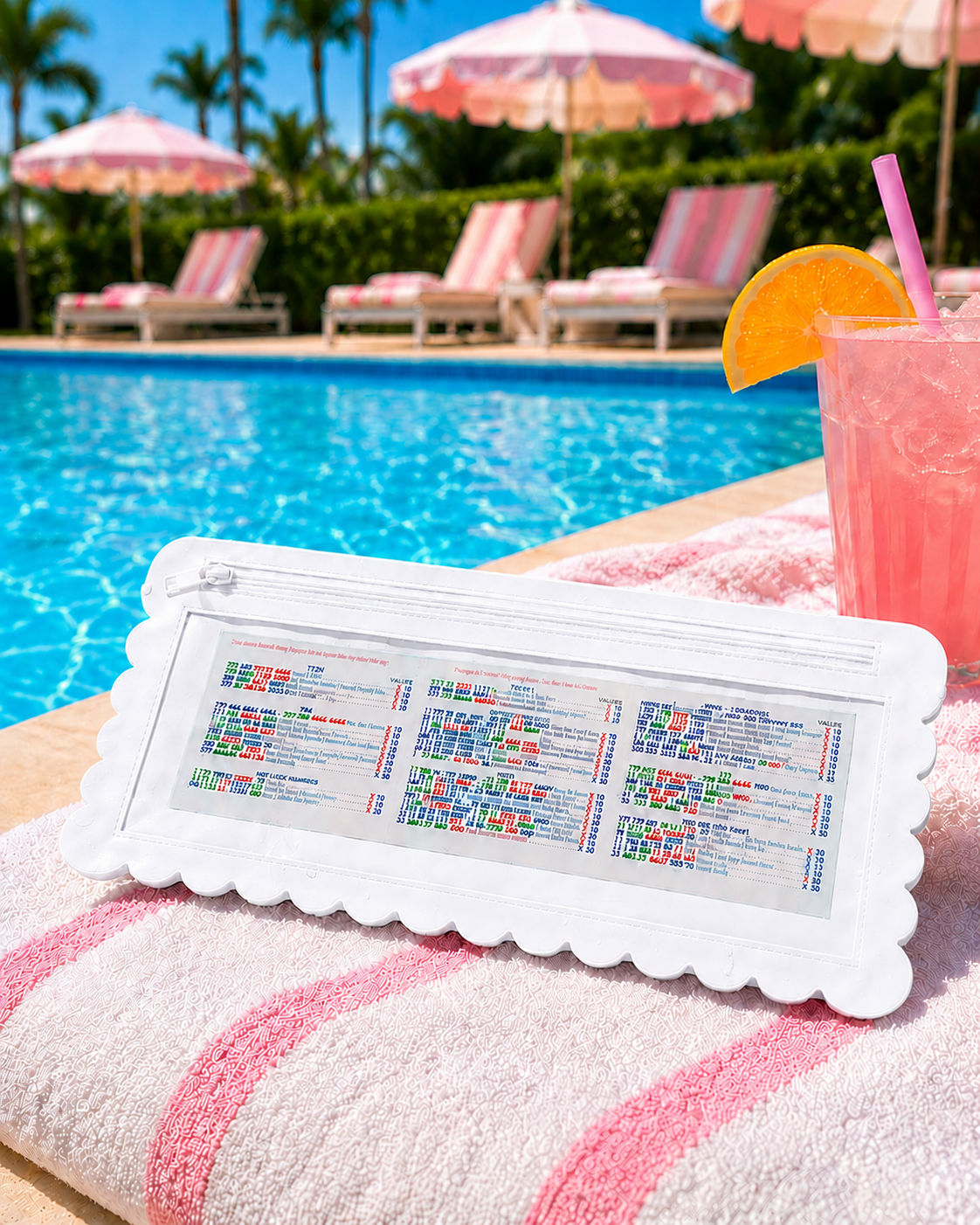 Splash-Proof Mahjong Card Holder for Pool Mahjong - White Scallops STANDARD SIZE
