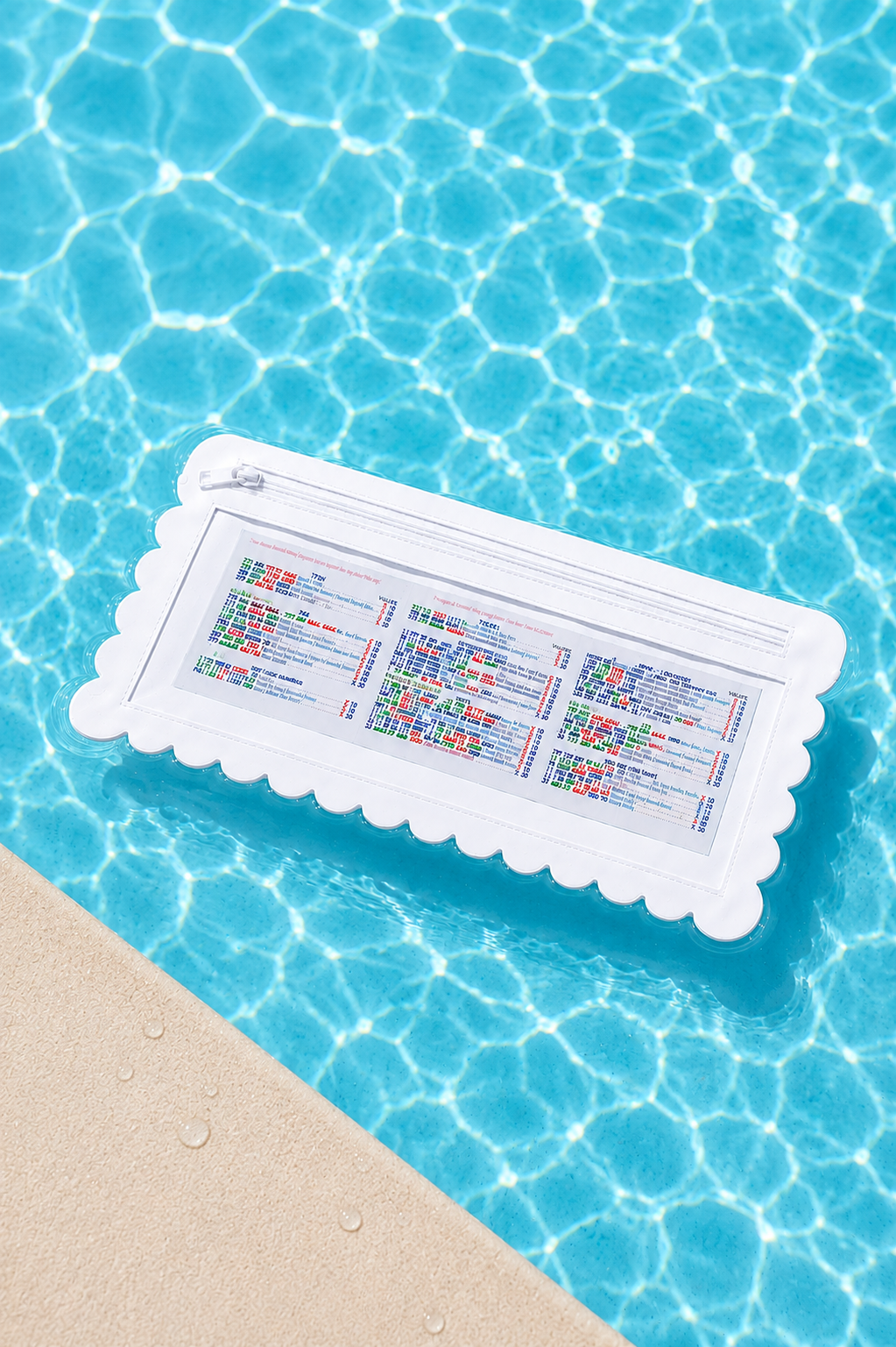 Splash-Proof Mahjong Card Holder for Pool Mahjong - White Scallops STANDARD SIZE