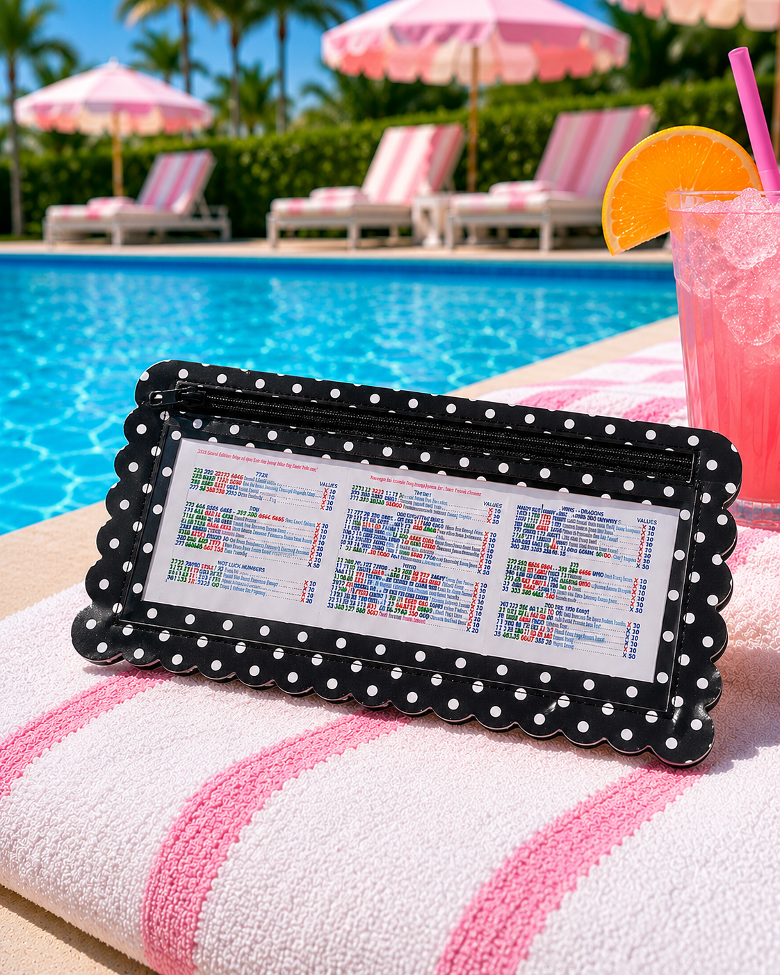 Splash-Proof Mahjong Card Holder for Pool Mahjong - Polka Dot Scallops LARGE SIZE