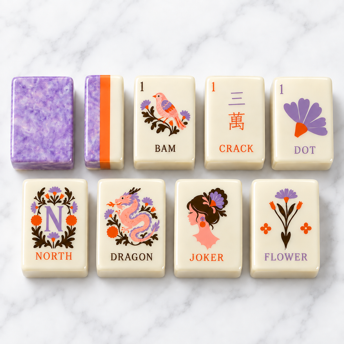 Daydream Floral Lavender Acrylic Mahjong Tiles