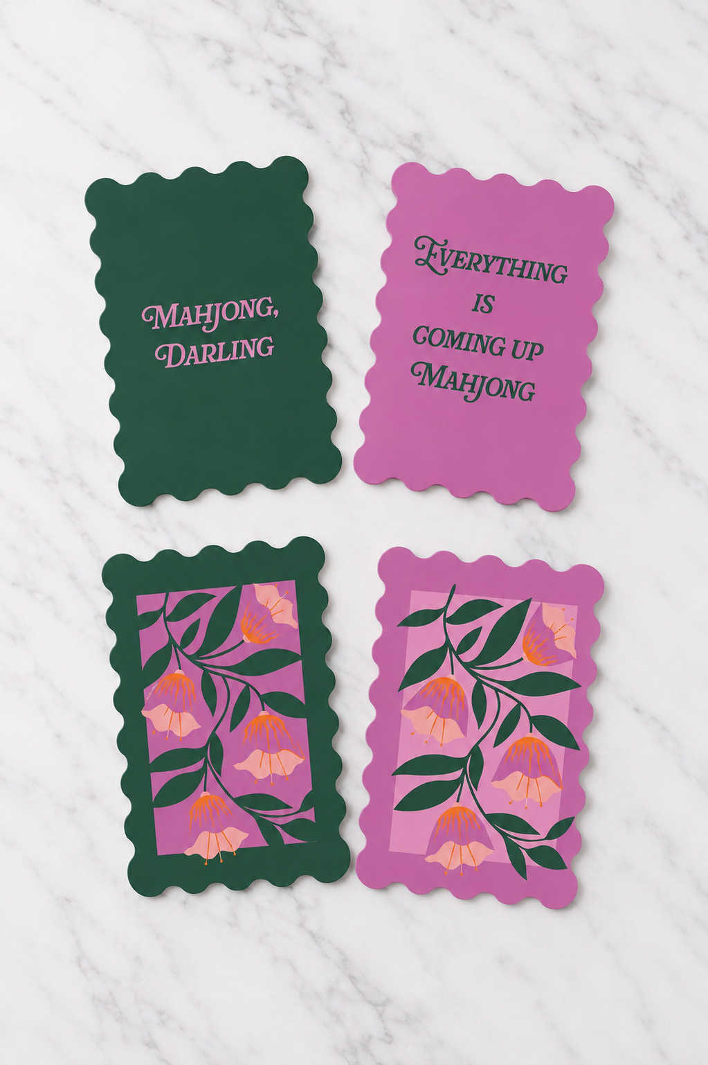 Pink Floral Mahjong Shufflers Set of 2