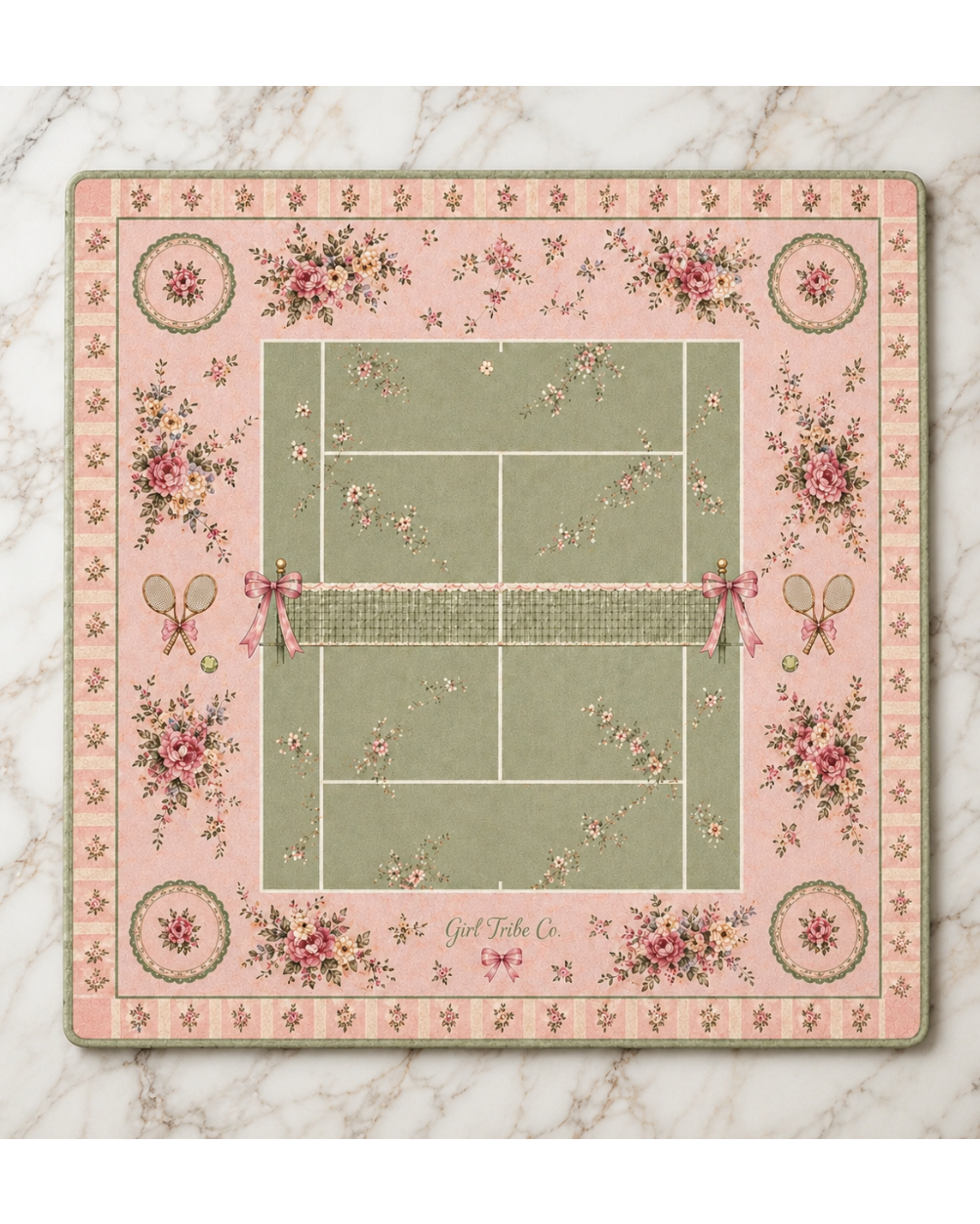 Tennis Court Vintage Floral mahjong mat 33"x33"