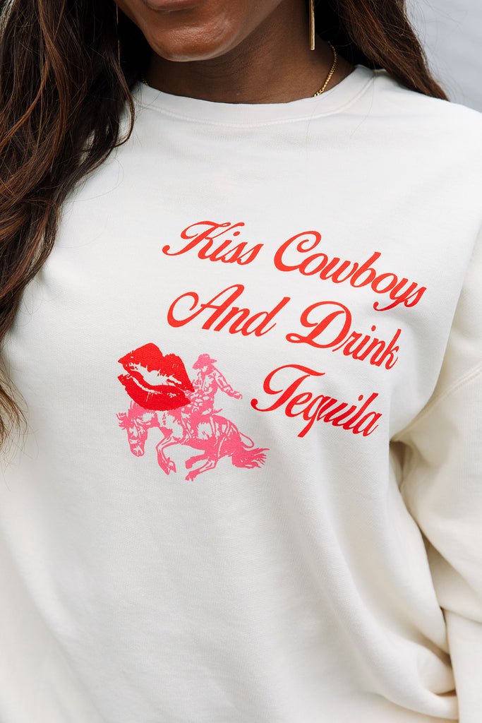 Coastal Cowgirl Collection - Kiss Cowboys Drink Tequila Sweatshirt - Girl Tribe Co.