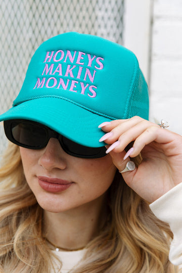 Confident Collection - Honeys Makin Moneys Teal Trucker Hat - Girl Tribe Co.