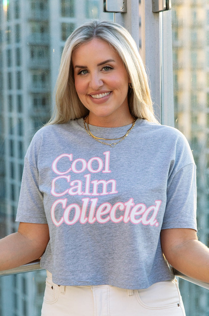 Laura Dadisman x Girl Tribe Co. Shop Kick Rocks Collection - Cool Calm Collected Crop Tee in Ash